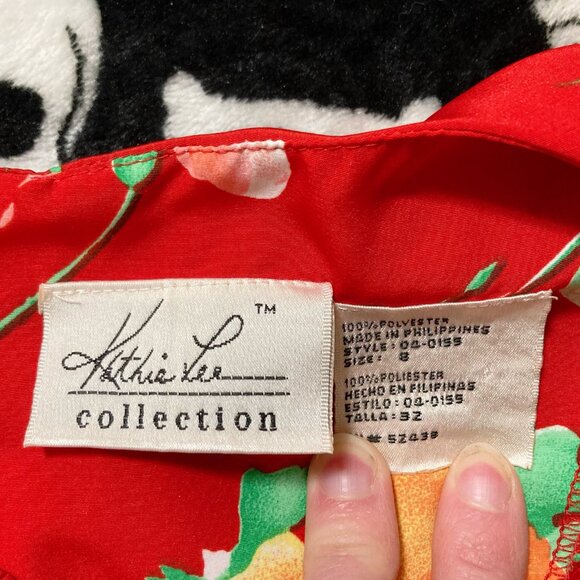 KATHIE LEE Red floral print long dress ~ Vintage SMALL MEDIUM maxi sundress - Picture 2 of 15